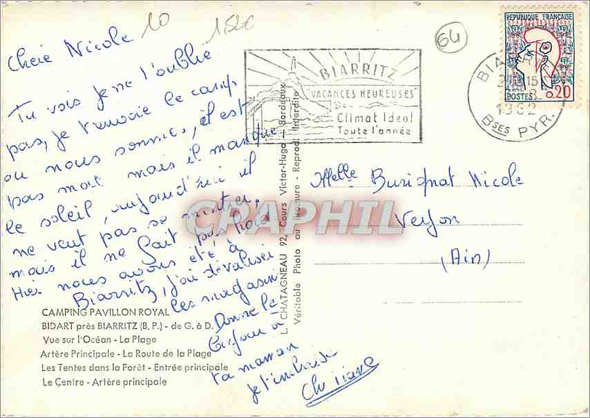 CPM Camping Pavillo Royal Bidart pres Biarritz BP  — Rückseite