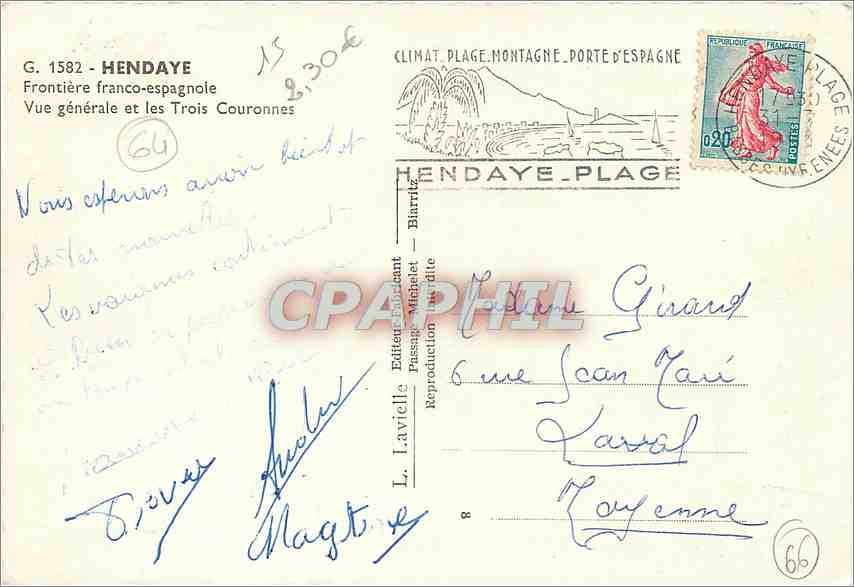 CPM Hendaye Frontiere franco espagnole Vue generale et les Trois Couronnes  — Rückseite