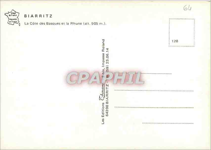 CPM Biarritz La Cote des Basques et la Rhune  — Rückseite