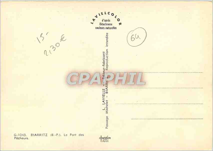 Biarritz - Le Port des Pêcheurs — Lavielle, n° G-1043 — Back