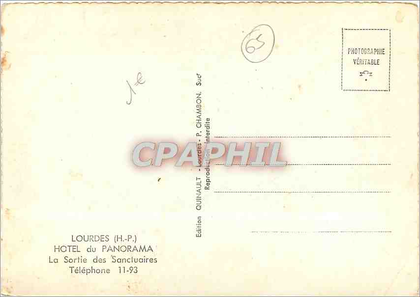 CPM Lourdes HP Hotel Panorama La Sortie des Sanctuaires  — Verso