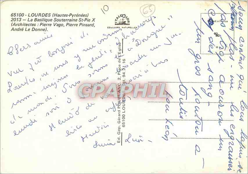 CPM Lourdes Hautes Pyrenees La Basilique Souterraine St Pie X  — Verso