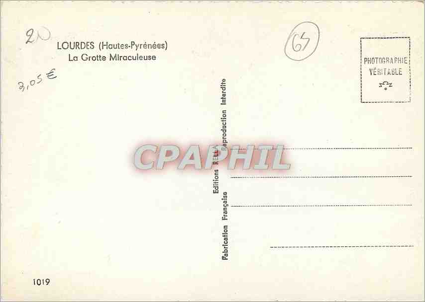 CPM Lourdes Hautes Pyrenees La Grotte Miraculeuse  — Verso