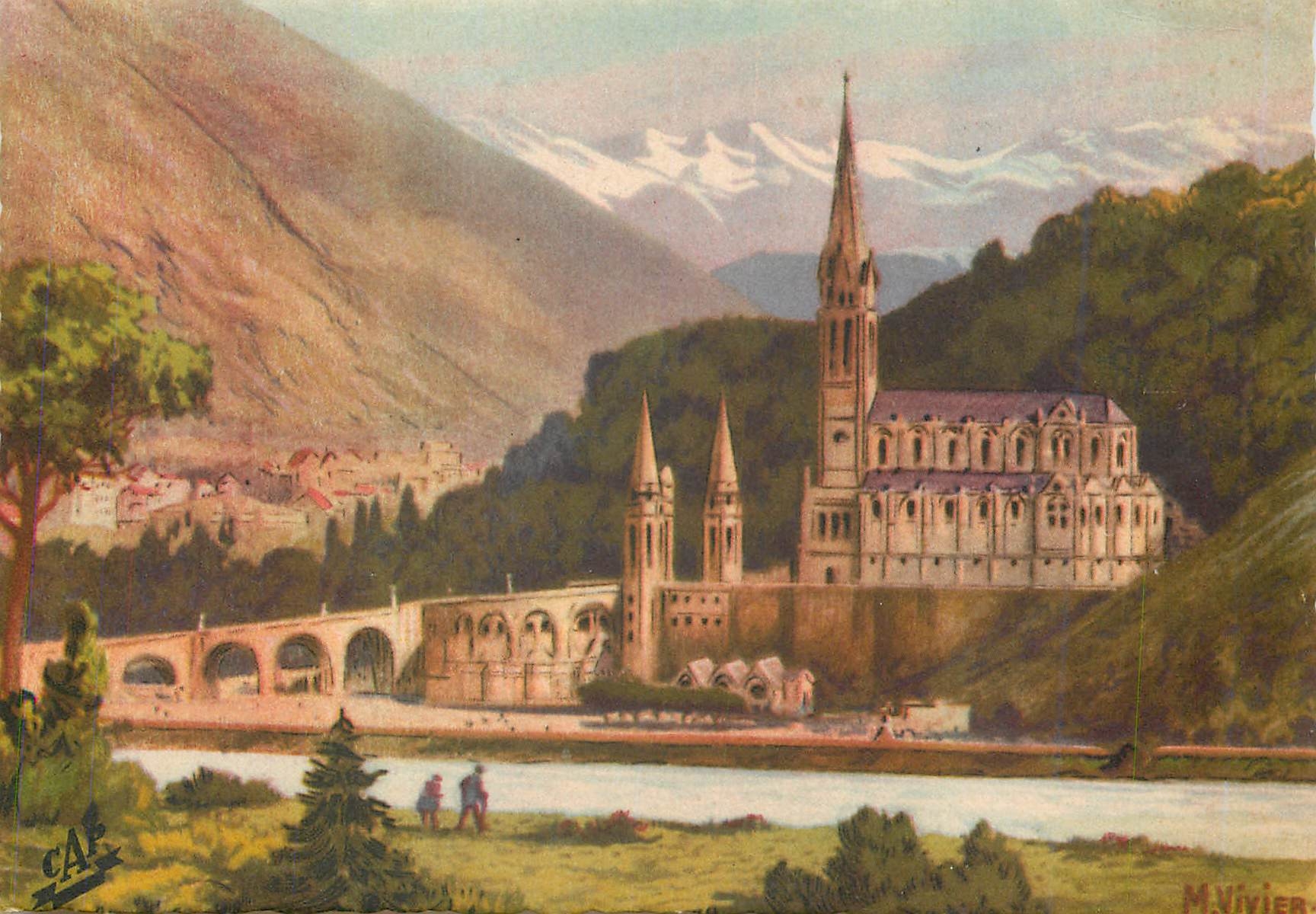 CPM Lourdes La Basilique et les Pyrenees 