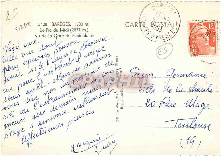 Le Pic du Midi (2877 m.) vu de la Gare du Funiculaire — Barèges — Éditions d'ARTPYR — Rückseite