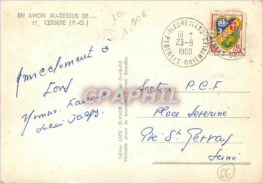 CPM En avion au dessus de Cerbere PO  — Rückseite