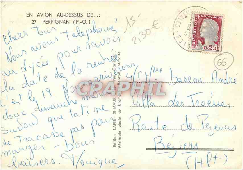 CPM En avion au dessus de Perpignan PO  — Rückseite