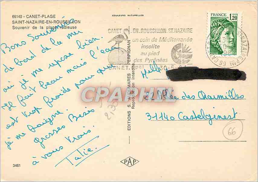 CPM Canet Plage Saint Nazaire en Roussillon Souvenir de la plage radieuse  — Rückseite