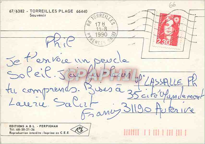 CPM Torreilles Plage Souvenir Planche a voile — Rückseite