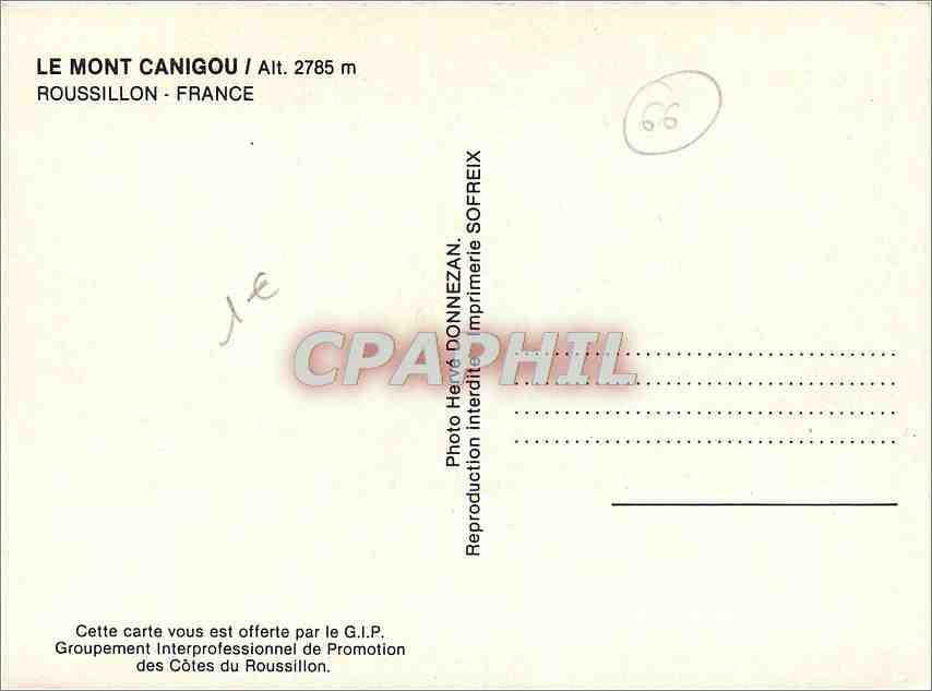 CPM Le Mont Canigou Roussillon France  — Back