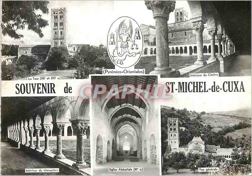 CPM Souvenir de St Michel de Cuxa Pyr Or LA Tour Interieur du cloitre Monastere Eglise abbatiale Vue