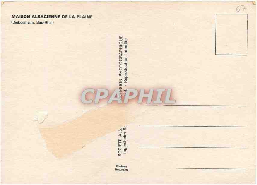 CPM Maison Alsacienne de la Plaine Diebolsheim Bas Rhin  — Rückseite