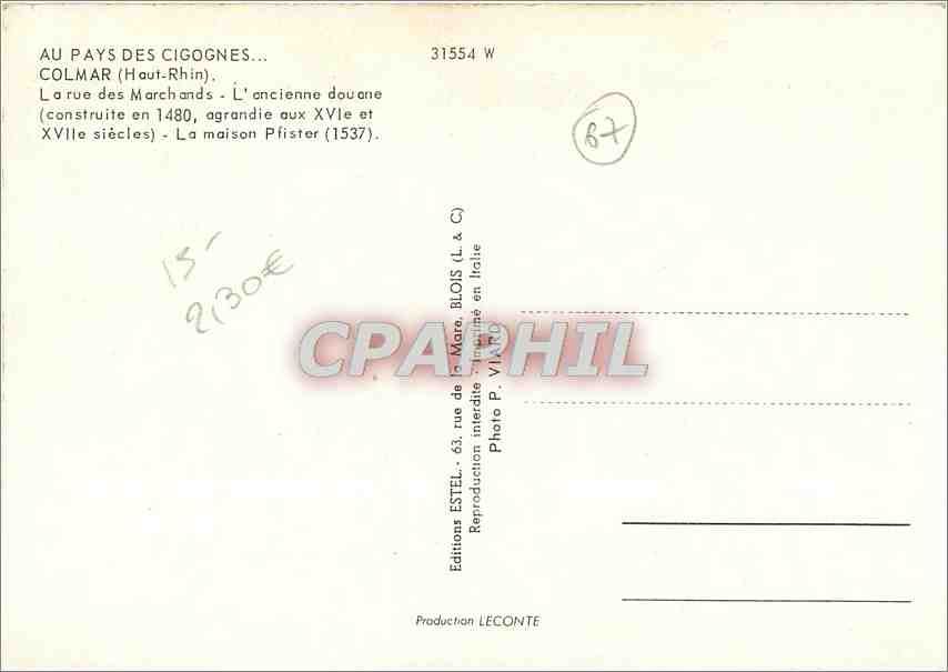 CPM Colmar Haut Rhin La rue des Marchands  — Rückseite