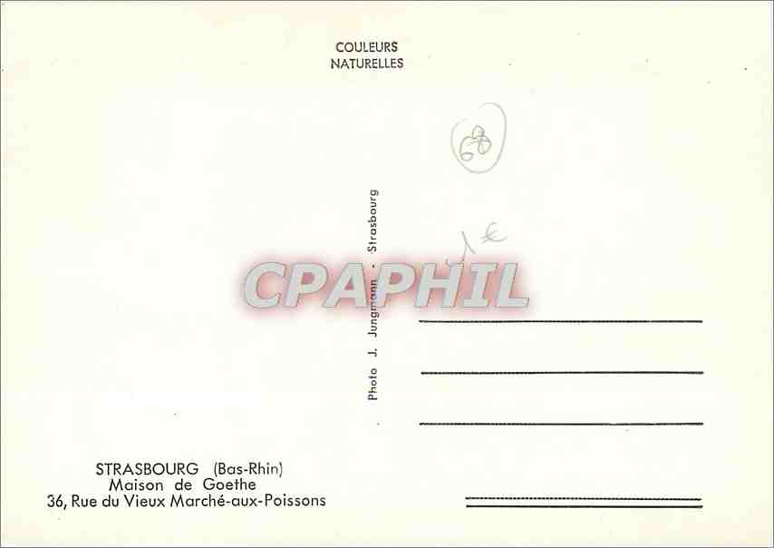 CPM Strasbourg Bas Rhin Maison de Goethe  — Verso