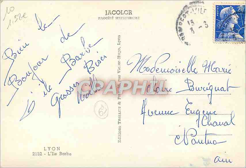 CPM Lyon L'ile Barbe  — Verso