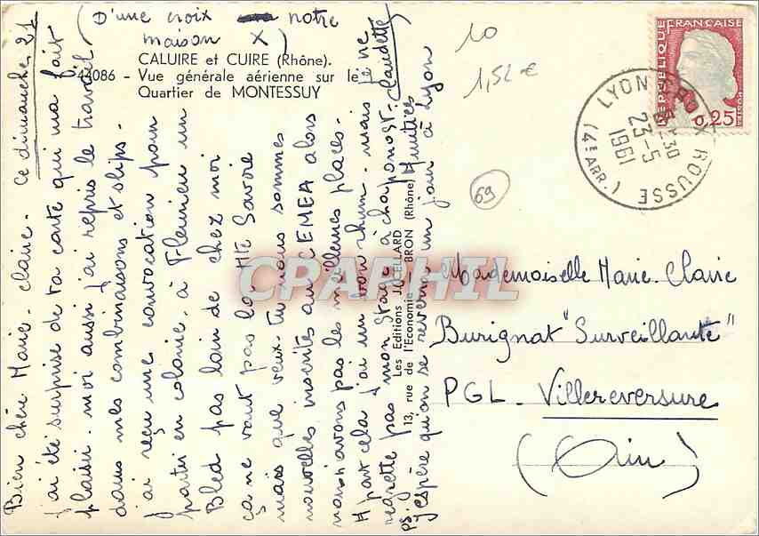 Vue aérienne du quartier de Montessuy à Caluire-et-Cuise (Rhône) — Les Éditions Jules Bron, n° 4086 — Verso