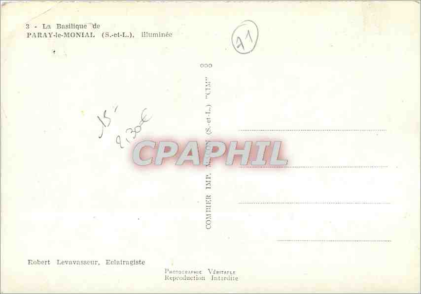 CPM La Basilique de Paray le Monial S et L Illuminee  — Verso