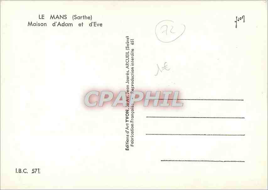 CPM Le Mans Sarthe Maison d'Adam et d'Eve  — Rückseite
