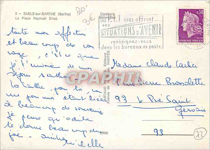 CPM Sable sur Sarthe La Place Raphael Elise Bazar moderne Aux Etoiles d'Or — Back