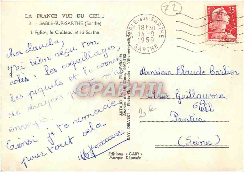 CPM Sable sur Sarthe L'Eglise le Chateau et la Sarthe  — Back