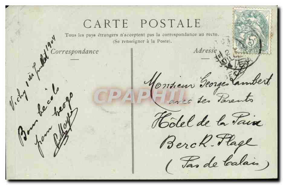 Vichy-Le Casino-CPA — Rückseite