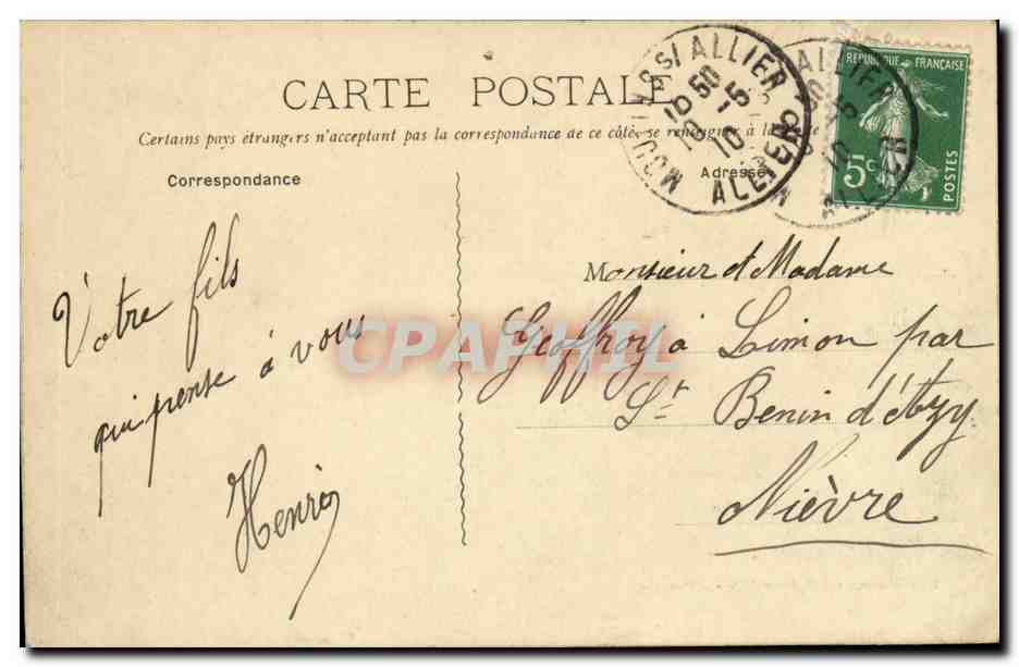 Moulins-Hotel de Ville-CPA ane donkey — Verso