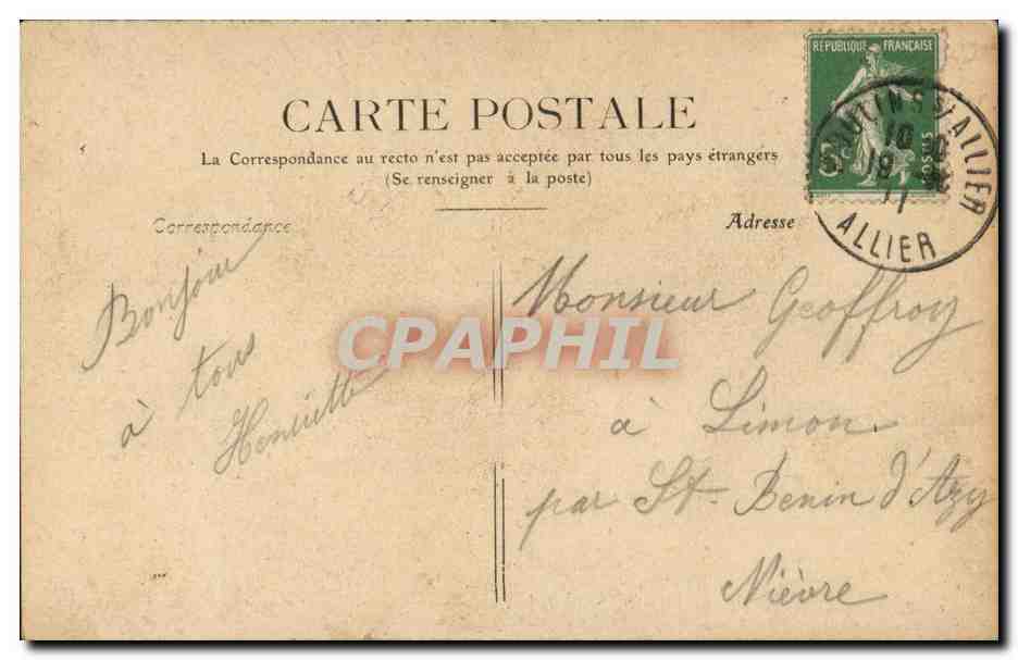 Moulins-Un Coin de Vieux Moulins -CPA Buvette Jacquemard Liger Animee — Verso