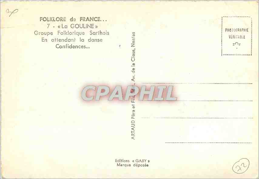 CPM La Gouline Groupe Folklorique Sarthois  — Rückseite