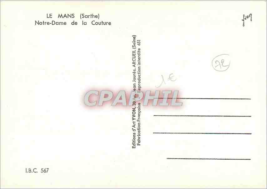 CPM Le Mans Sarthe Notre Dame de la Couture  — Verso