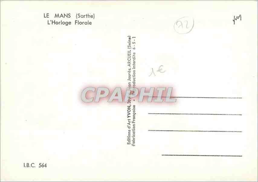 CPM Le Mans Sarthe L'Horloge Florale  — Verso