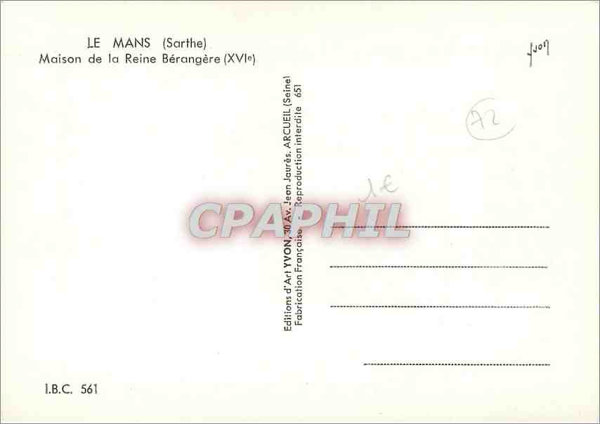 CPM Le Mans Sarthe Maison de la Reine Berangere  — Rückseite