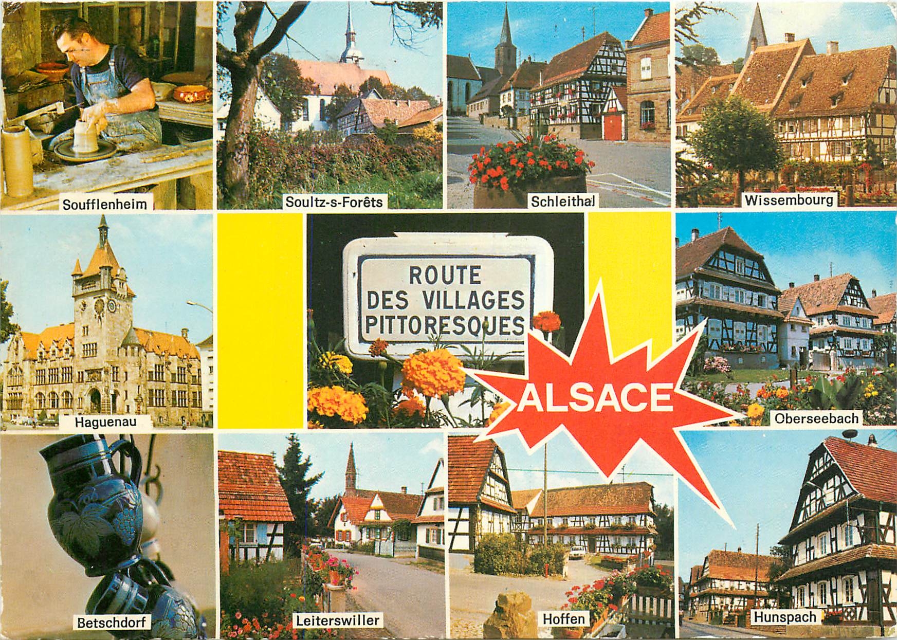 CPM Route des Villages Pittoresque Alsace Soufflenheim Soultz s Forets Schleiithal Wissembourg Obers