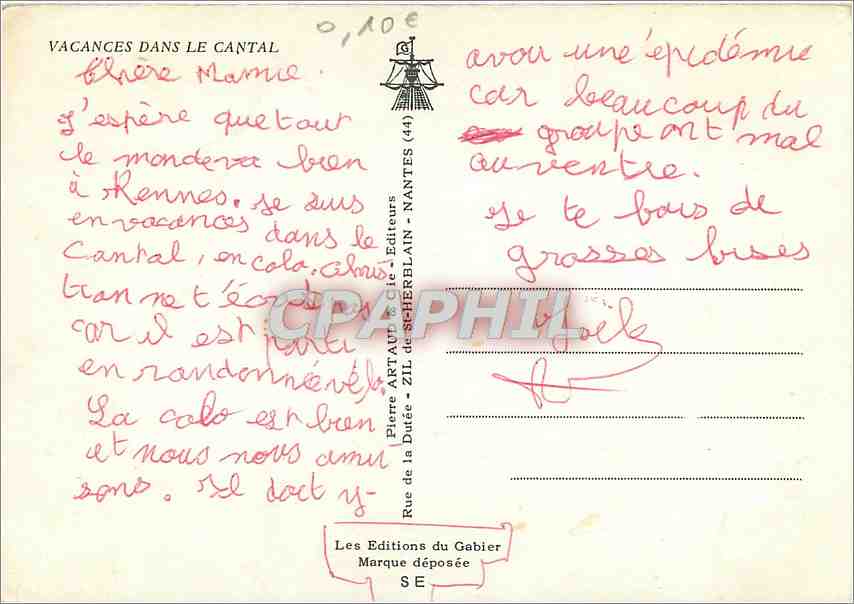 CPM Vacances dans le Cantal Puy Mary Saint Flour Garabit  — Rückseite