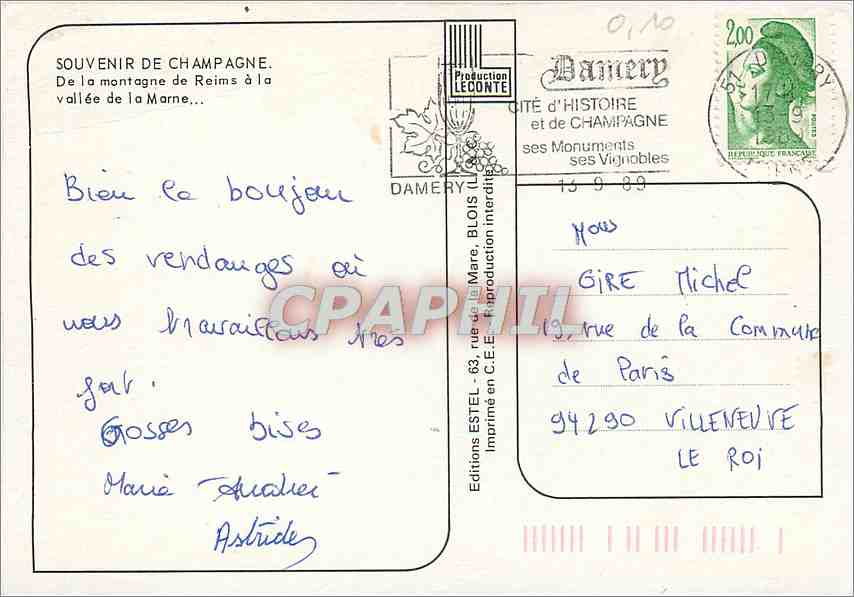 CPM Route du Champagne  — Verso