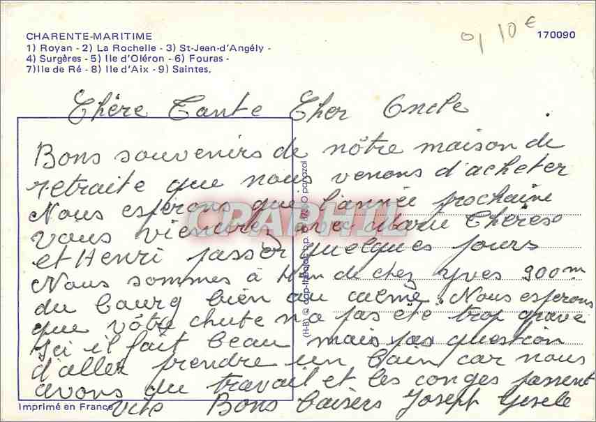 CPM Charente Maritime Royan La Rochelle St Jean d'Angely Surgeres Ile d'Oleron Fouras Ile de Re  — Rückseite