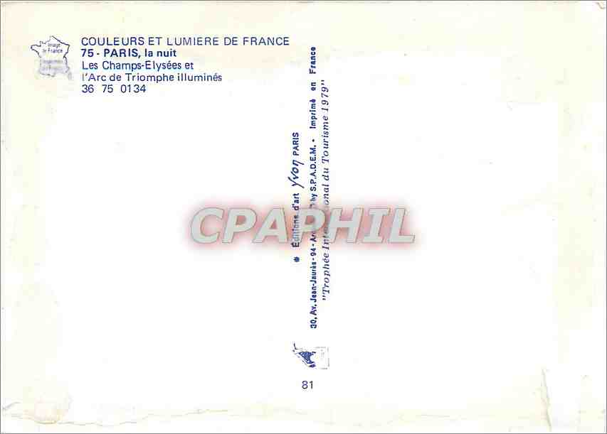 CPM Paris la nuit Les Champs Elysees et l'Arc Triomphe  — Rückseite