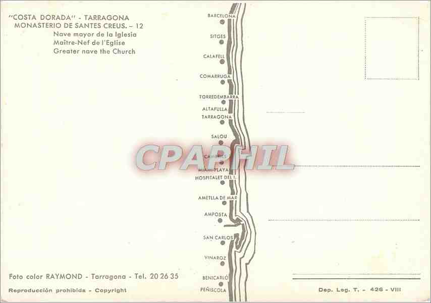 CPM Costa Dorada Tarragona Monasterio de Santes Creus Maitre Nef de l'Eglise  — Rückseite