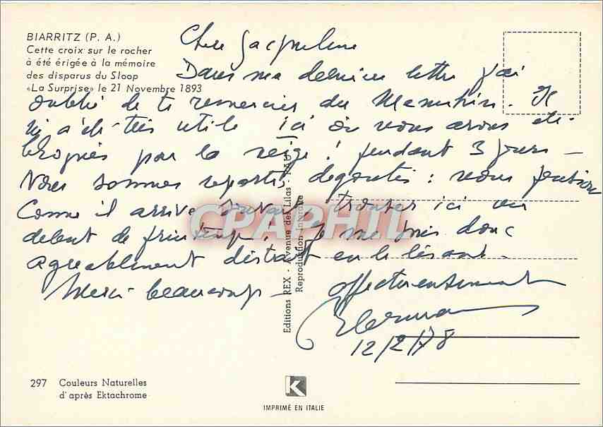 CPM Biarritz PA Cette croix sur le rocher  — Verso