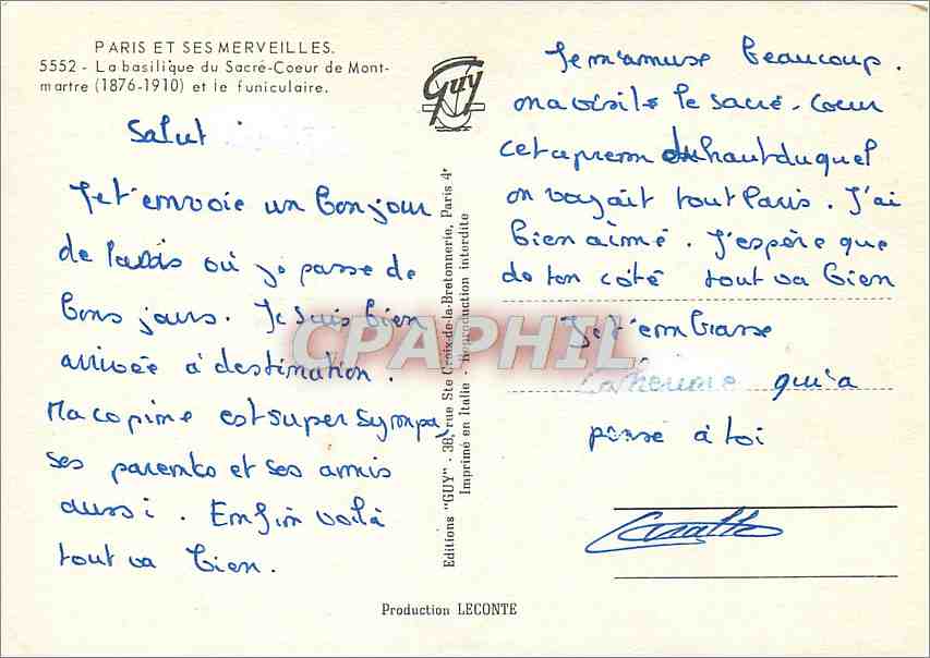 CPM Paris et ses Merveilles La Basilique du Sacre Coeur de Mont Martre et le Funiculaire  — Rückseite