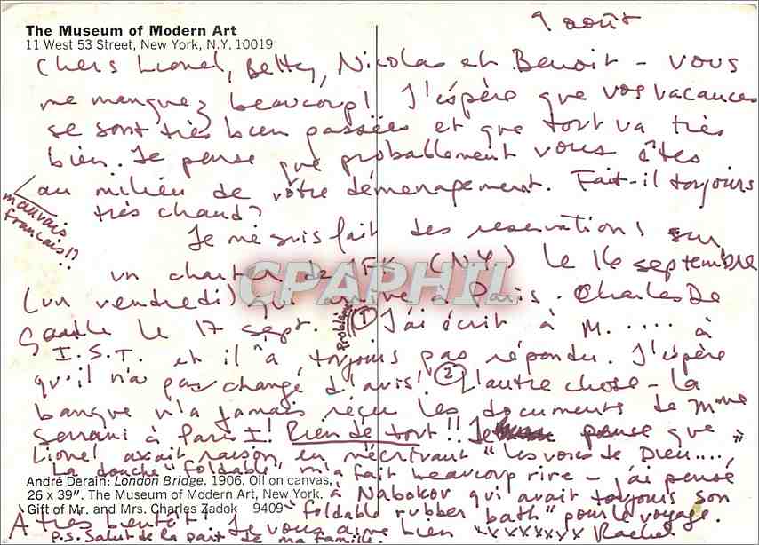 CPM The Museum of Modern Art West Street New York  — Verso