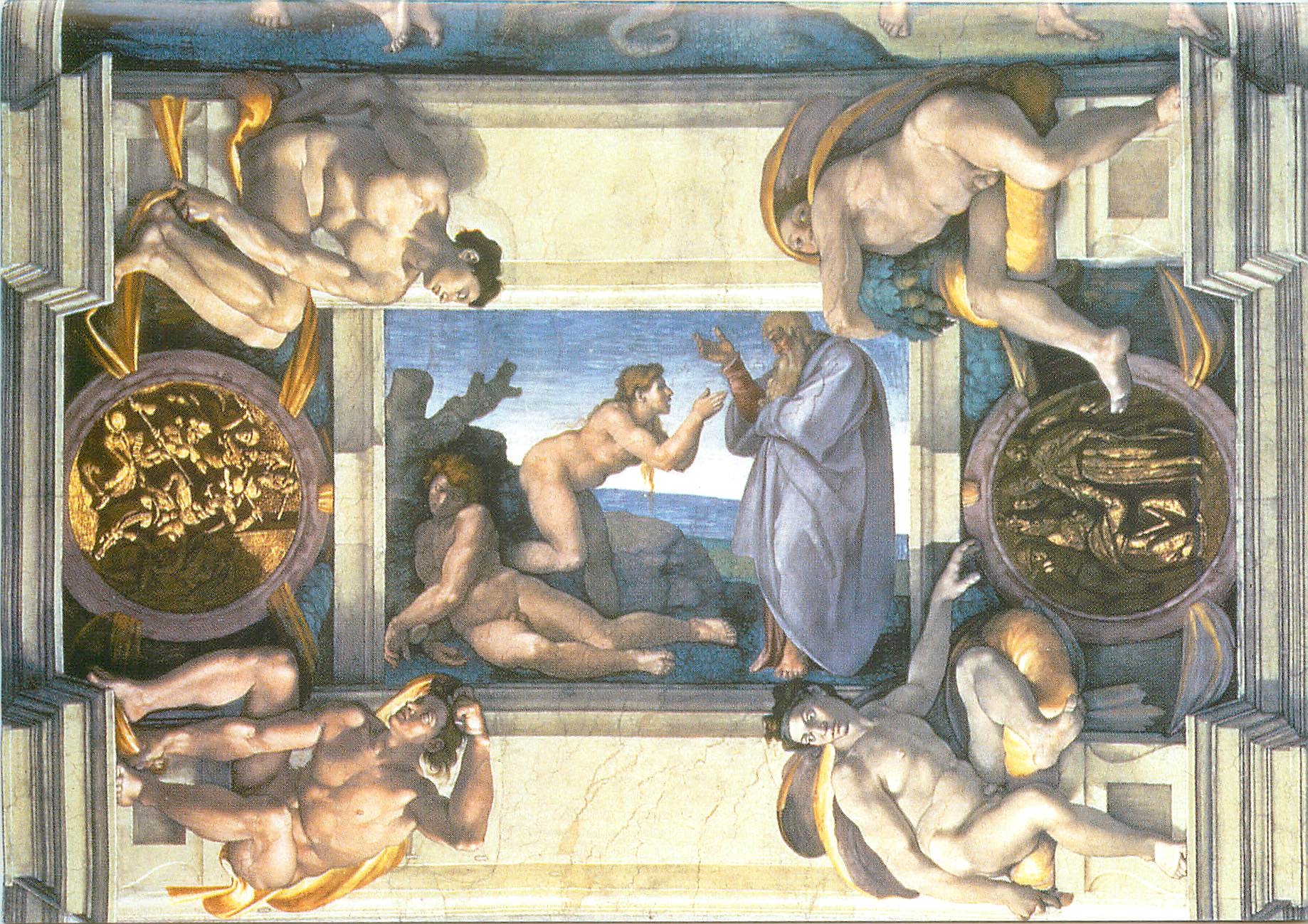 CPM Buonarroti Michelangelo Plafond de la Chapelle Sixtine La Creation d'Eve avec quatre ignudi 