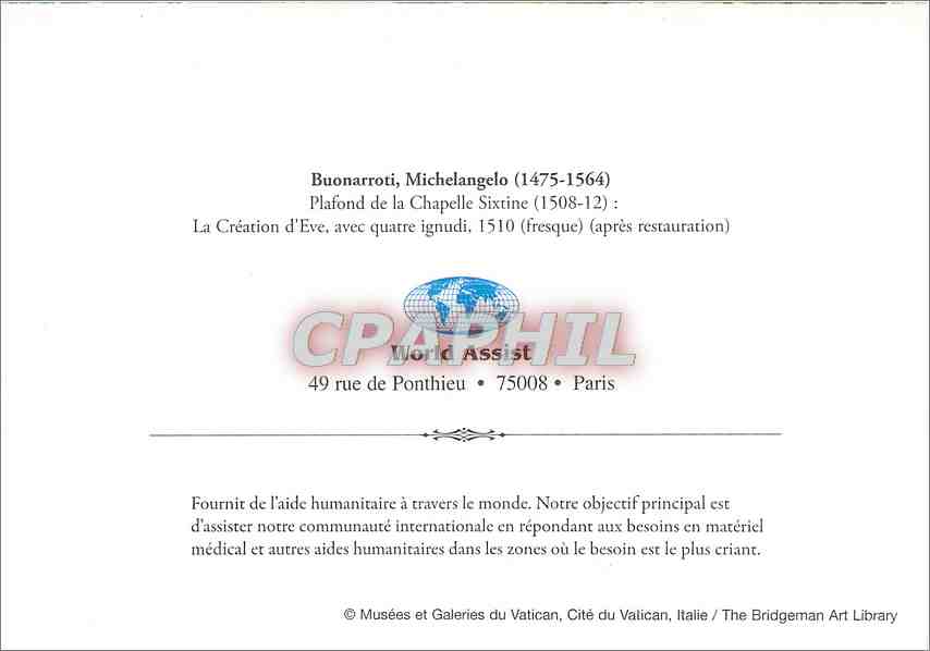 CPM Buonarroti Michelangelo Plafond de la Chapelle Sixtine La Creation d'Eve avec quatre ignudi  — Rückseite