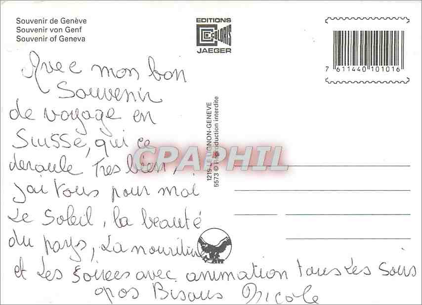 CPM Souvenir de Geneve  — Verso