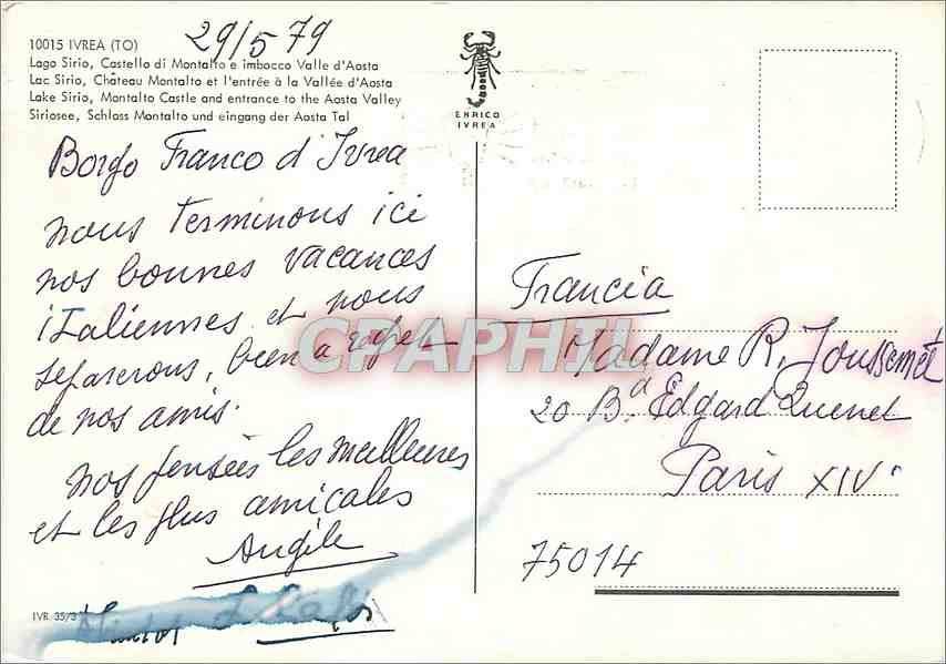 CPM Lago Sirio Chateau Montalto et l'Entree a la Vallee d'Aosta  — Rückseite