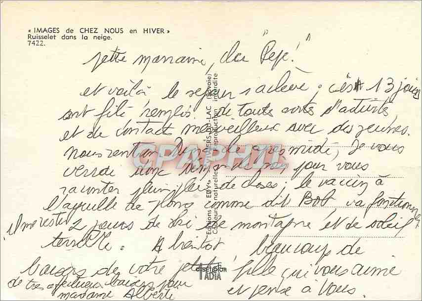 Ruisseau dans la neige — Éditeur Edy, n° 7422 — Verso