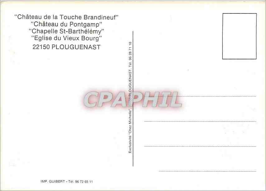 CPM Chateau de la Touche Brandineuf Chateau du Pontgamp Chapelle St Barthelemy Eglise du Vieux Bourg — Verso