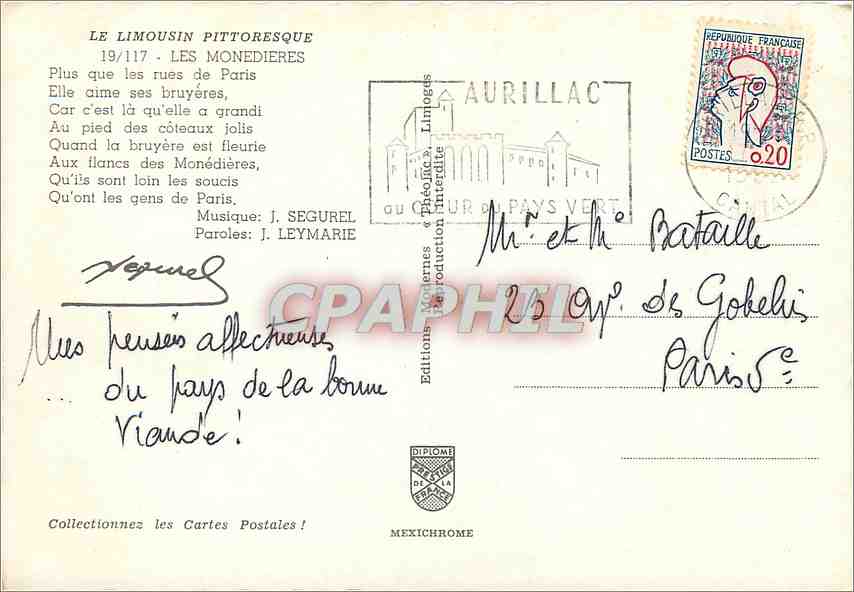 CPM Le Limousin Pittoresque Les Monedieres Plus que les rues de Paris  — Back