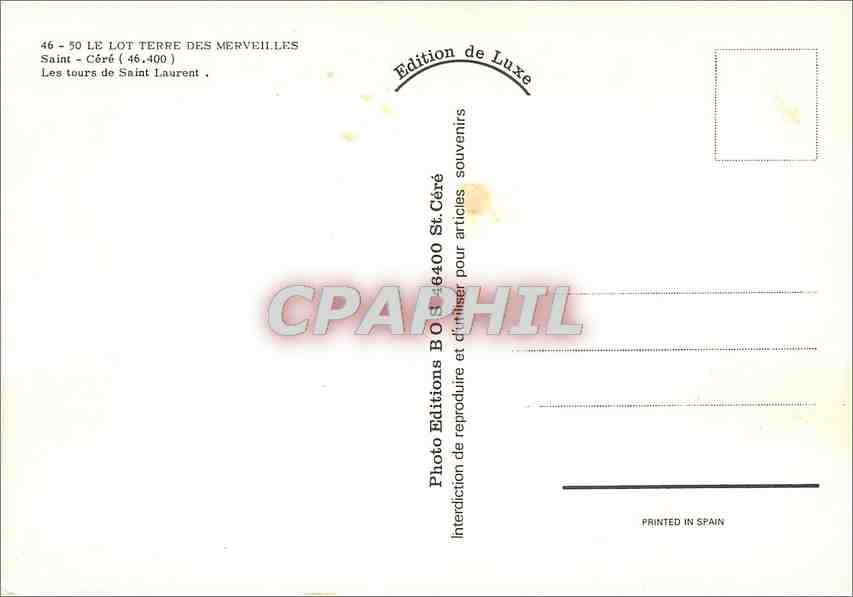 Les tours de Saint Laurent — Saint-Céré (46) — Edition de Luxe — Verso