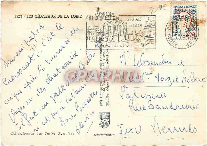 CPM Les Chateaux de la Loire Saumur Angers Chinon Azay le Rideau Langeais  — Rückseite