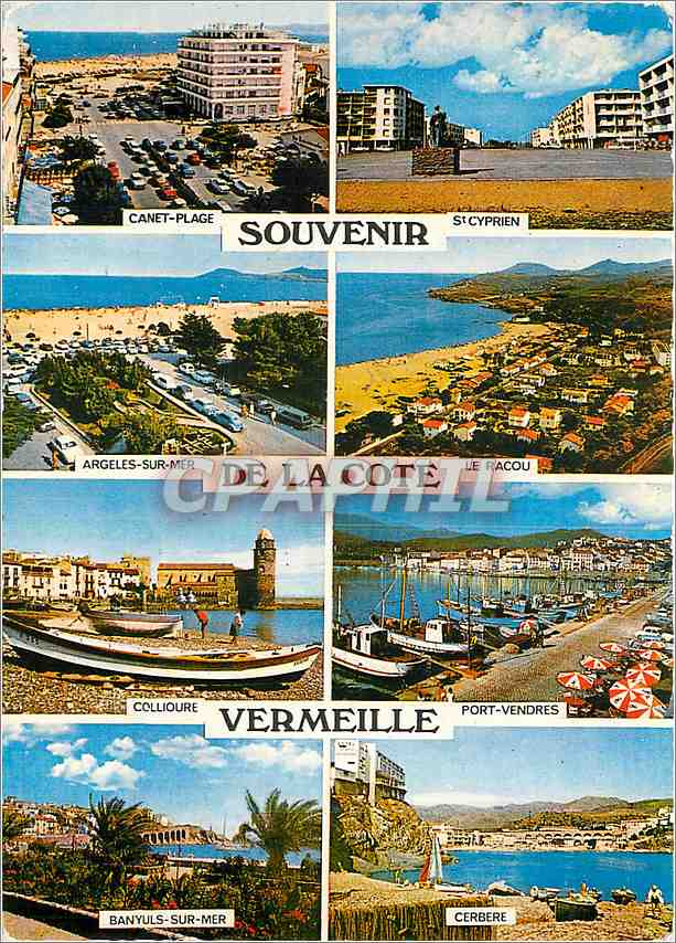 CPM Souvenir de la Cote Vermeille Canet Plage St Cyprien Argeles sur Mer Le Racou Collioure Port Ven